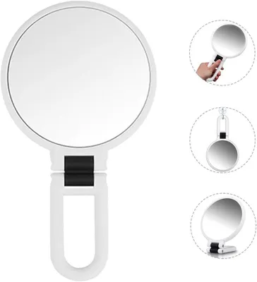 Obrázek produktu pro Zrcadlo cestovní, otočné o 360°, ruční zrcadlo se sklopnou rukojetí, oboustranné, stojací kosmetické zrcadlo