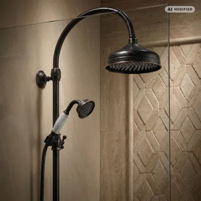 Produktbild von PaulGurkes Aufputzset schwarz Retro Regendusche Nostalgie Duschsystem OHNE Armatur