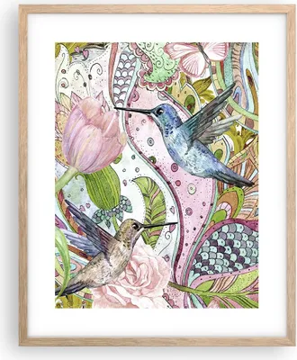 Produktbild von Gerahmtes Poster - Rahmen in heller Eiche - Vogel Schmetterling Blume - 40x50 cm - Wand Bild - Wanddeko - Wandbilder - Wandposter - Bilderrahmen - Bilder - Kunstdruck - Wandbild - P2NPA40x50-4065