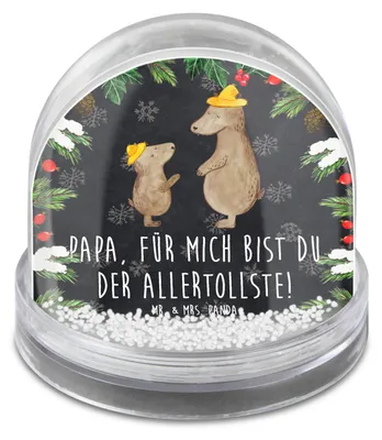 Produktbild von Mr. & Mrs. Panda Schneekugel Bären mit Hut - Kreidetafel - Geschenk, dekoartikel, Vatertag, Bär, Muttertag, Kinder, Familie, schnee kugel, Weihnachten, Weihnachts