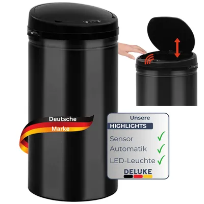Produktbild von DELUKE® Sensor Mülleimer Küche 50L Schwarz - Automatik Bewegungssensor Klemmring | Smarter Abfalleimer mit Deckel Müllbehälter Kücheneimer