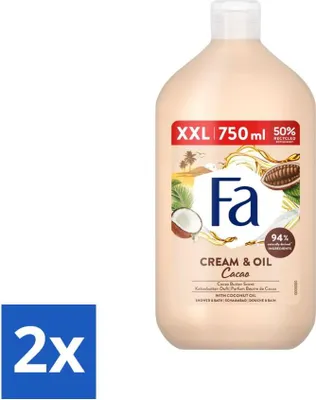Produktbild von Fa - Cream & Oil Cacao - Bade- und Duschgel - Kakaobutter mit Kokosöl - 750 ml - Vorteilspack - 2 Stücke