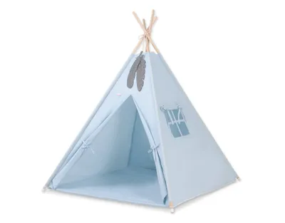Obrázek produktu pro Stan Teepee pro děti + hrací podložka + dekorativní peří - modrý