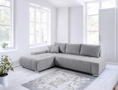 Produktbild von Ecksofa Sofa mit Schlaffunktion VOGAR Stoff Poso Hellgrau Ottomane Links
