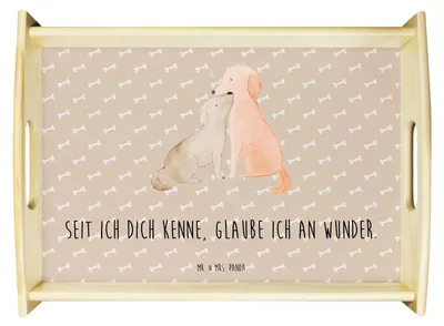 Produktbild von Mr. & Mrs. Panda tablett zum servieren Hunde Liebe - Hundeglück - Geschenk, serviertablett holz, Holztablett, Kuss, Dekotablett, Herz, Servier, Sprüche, Hund, Glaube