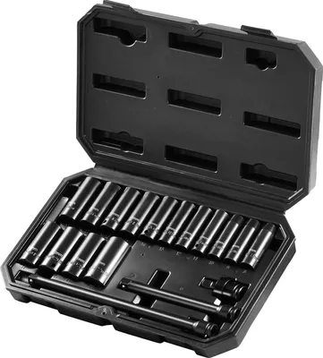 Produktbild von SucceBuy 3/8-Zoll-Schlagsteckschlüsselsatz, 18-teiliger tiefer metrischer Steckschlüsselsatz 8–22 mm, 6-Punkt-CR-V-Legierungsstahl für Autoreparaturen, klare Größenmarkierungen, robuste Konstruktion