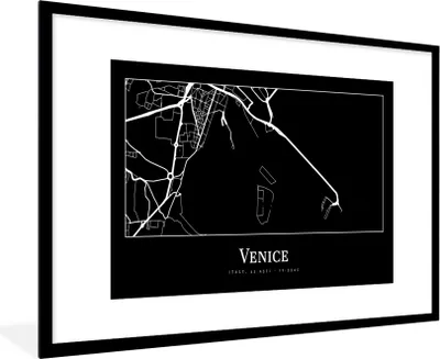 Produktbild von MuchoWow® Gerahmtes Poster Stadtplan - Venedig - Karte - Venedig 90x60 cm - Poster mit Schwarzem Bilderrahmen Wandposter Rahmen Foto Bilder - Wanddekoration - Fotos