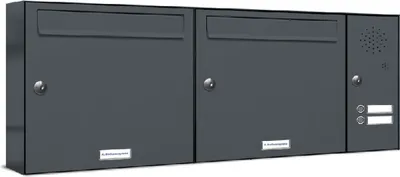 Produktbild von 2er Briefkasten Anlage Aufputz - Wandmontage RAL 7016 Anthrazit Klingel