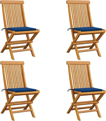 Produktbild von Gartenstühle mit Königsblauen Kissen 4 Stk. Massivholz Teak