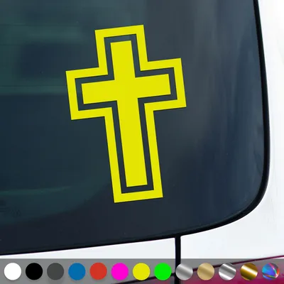 Produktbild von PantherPixel Kreuz Aufkleber Christentum Kirche Jesus Christus Sticker Auto Geschenkidee Farbe Neon-Gelb