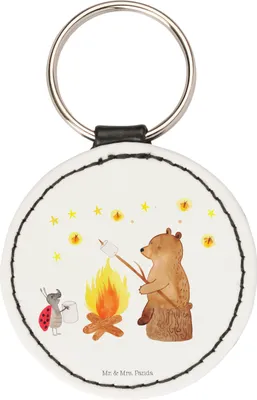 Produktbild von Mr. & Mrs. Panda Schlüsselanhänger Bär & Marienkäfer Lagerfeuer - Weiß - Geschenk, Taschenanhänger, Anhänger, Modern, kleiner, mini