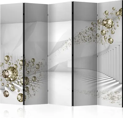 Produktbild von Akusticher Raumteiler 3D Effekt Foto Paravent 225x172 cm beidseitig auf Vlies-Leinwand bedruckt Akustikschaum Trennwand Spanische Wand Sichtschutz Home Office weiß Diamant a-A-0260-z-c