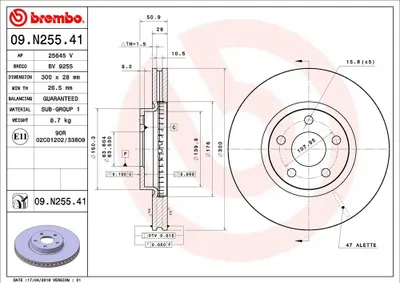 Produktbild von 2x BREMBO 09.N255.41 Bremsscheibe Vorderachse