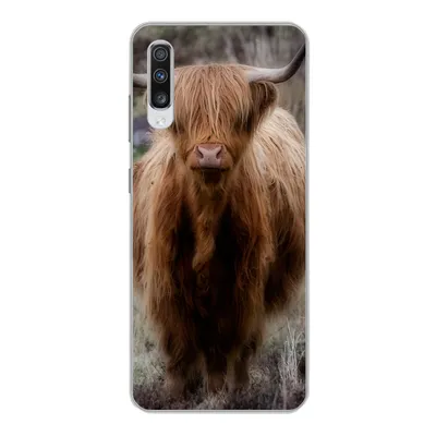 Produktbild von MuchoWow® Handyhülle Schutzhülle Hülle für Samsung Galaxy A70 Schottischer Hochländer - Moos - Gras Silikon Softcase Handy Hülle - Schutzhaube