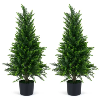 Zdjęcie produktu dla COSTWAY, zestaw 2 sztuk sztucznych drzewek cedrowych, 90 cm, sztuczne drzewko cedrowe, drzewko sztuczne w doniczce, pień i liście z PE, rośliny zielone, roślina dekoracyjna, zielone