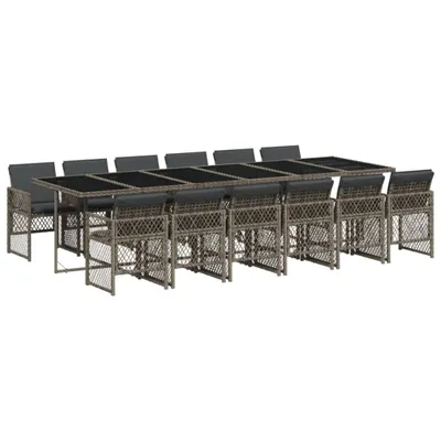 Produktbild von Cloris DesignMöbel 13-tlg. Garten-Essgruppe mit Kissen Grau Poly Rattan - Gartenmöbelgarnituren DE245428
