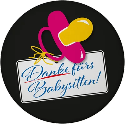 Produktbild von Schnuller in pink Magnet rund mit Spruch Danke fürs Babysitten