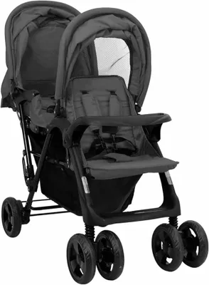 Produktbild von Geschwisterwagen mit verstellbare Dach & Ablagekorb Zusammenklappbar Kinderwagen Dunkelgrau Stahl