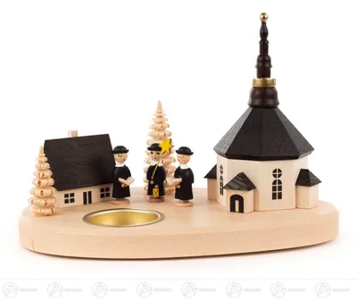 Produktbild von Teelichthalter mit Seiffener Kirche und Kurrende Höhe ca 13 cm NEU