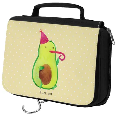 Produktbild von Mr. & Mrs. Panda badtasche Avocado Feier - Gelb Pastell - Geschenk, Kulturbeutel, Party, Kulturtasche, Geburtstag, Schminktasche, Fete, Kosmetiktasche, kosmetiktäschchen