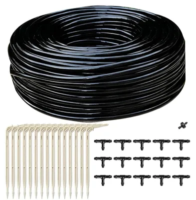 Productafbeelding van Druppelirrigatie 3/5 mm, 15 m Micro-irrigatieslang met 15 T-aansluitingen/15 druppelaaars, wortelirrigatieset voor tuin, gazon, irrigatie