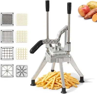 Produktbild von Pommes-Frites-Schneidegerät - Edelstahlklingen in den Größen 7 mm, 9 mm und 14 mm - Für Kartoffeln, Süßkartoffeln und Gemüse - Für perfekt geschnittene Pommes frites