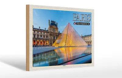 Produktbild von Holzschild Reise 30x20cm Paris Frankreich Louvre Museum