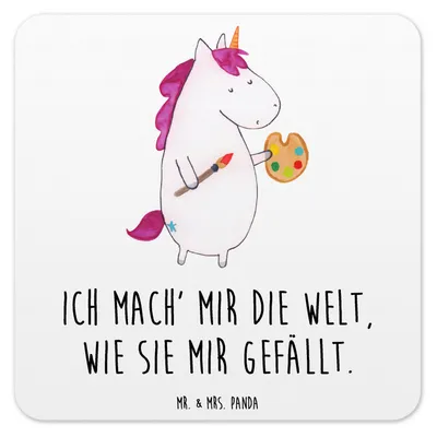 Produktbild von Mr. & Mrs. Panda Tassenuntersetzer Einhorn Künstler 15er Set - Weiß - Geschenk, Unicorn, Welt, Getränkeuntersetzer, Untersetzer für Gläser, Glas-Untersetzer, Coaster