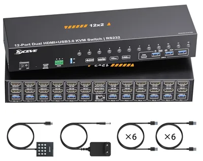 Zdjęcie produktu dla Przełącznik KVM obsługujący 2 monitory i 12 komputerów, z obsługą rozdzielczości 8K przy 30 Hz oraz 4K przy 144 Hz
