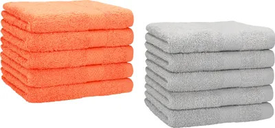 Produktbild von Betz 10 Stück Gästetücher 30x50 cm PREMIUM 100% Baumwolle Set Farbe: orange und silbergrau