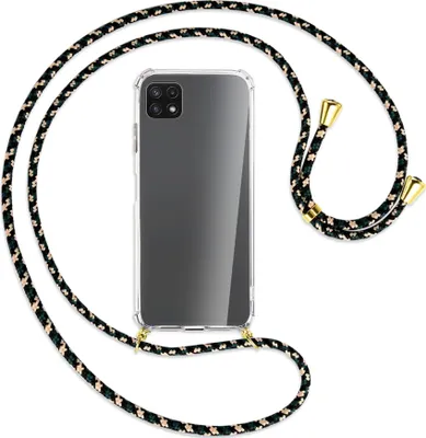 Produktbild von Handykette Backcover-Schutzhülle mit Band (Metall goldfarben) für Samsung Galaxy A22 5G (A226) - camouflage