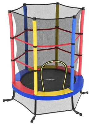 Zdjęcie produktu dla Trampolina dla dzieci o średnicy 174 cm, z siatką ochronną i osłoną krawędzi | Wielokolorowa | 174x174x189 cm