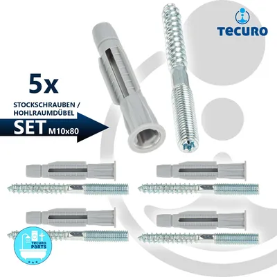Produktbild von tecuro Stockschraube M 10 x 80mm, Stahl verz. mit Dübel 12,0 x 71mm - VPE 5 Stück