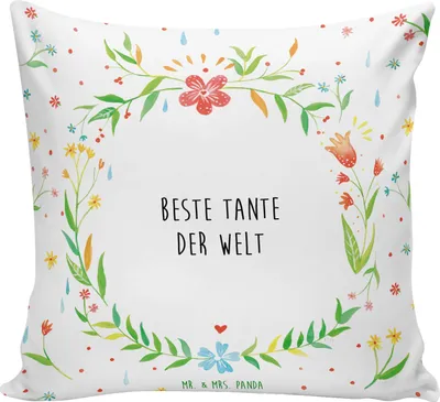 Produktbild von Mr. & Mrs. Panda Kissen 40x40 Tante - Weiß - Geschenk, für sofa, Dekokissen, couch, kuschelkissen, Paten, Dankeschön, Sofakissen, Taufpartner, Mitbringsel