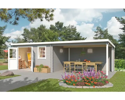 Produktbild von Gartenhaus Outdoor Life Reno inkl. Schleppdach und Rückwand 780 x 313,9 cm lichtgrau