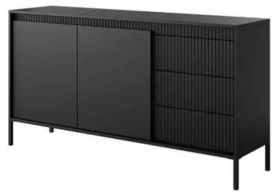 Produktbild von Sideboard Kommode FERRATO 153 cm Schwarz Riffelung grifflos 2D3S