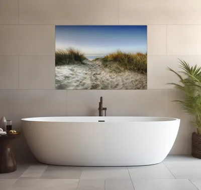 Produktbild von Wallario wasserfestes Poster selbstklebend 70 x 100 cm, Weg durch die Dünen zum Strand am Meer, Badezimmerposter Spritzschutz mit Hochglanzoberfläche in Glasoptik