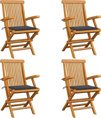 Produktbild von Gartenstühle mit Anthrazit Kissen 4 Stk. Massivholz Teak