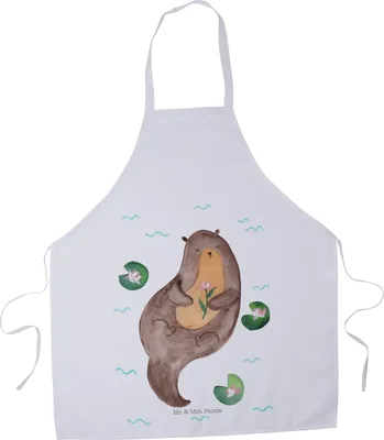 Produktbild von Mr. & Mrs. Panda Schürze Otter Seerose - Weiß - Geschenk, Bäckerschürze, Wasser, glücklich, Fluss, Küchenschürze, Seeotter, Küchenzubehör, Grillschürze, Kochschürze