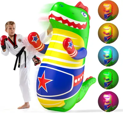 Produktbild von Boxsack Kinder,Aufblasbarer Dinosaurier-Boxsack für 3-8 Kinder,120 cm & LED-Licht,Aufblasspielzeug mit Rückprallfunktion,Geschenke FüR Jungen
