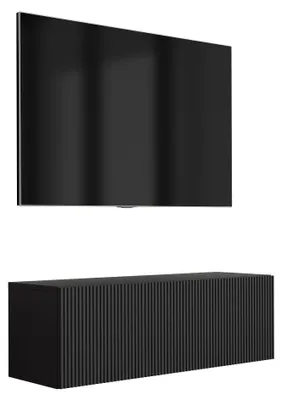 Produktbild von TV-Schrank mit geriffelter Front, Mattschwarz, 100 × 32 × 33,6 cm