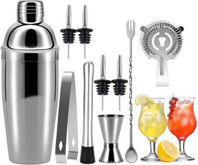 Produktbild von Famanu Cocktailshakerset Professionelle Barset - 10-teilig - Edelstahl - 750 ml