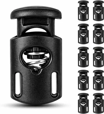 Produktbild von 10 Stück schwarze Kordelstopper, Universal, 1 Loch, für Kordeln bis Ø 5 mm