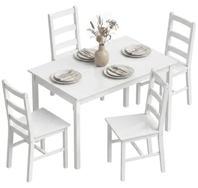 Produktbild von Essgruppe Massivholz Kiefer Weiß 118x73x75cm für 4 Personen Platzsparend