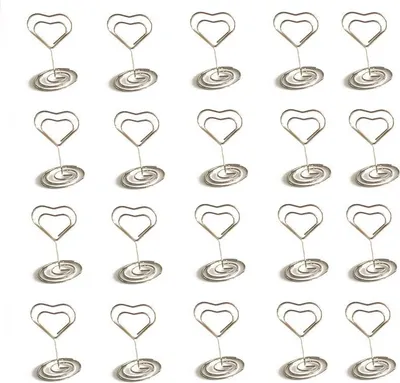 Produktbild von INF Herzförmige Memohalter 45mm - 20er Pack Tischkartenhalter Hochzeit Silber