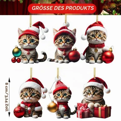 Immagine prodotto di Decorazioni natalizie a forma di gatto, 6 pezzi, in acrilico, per l'albero di Natale