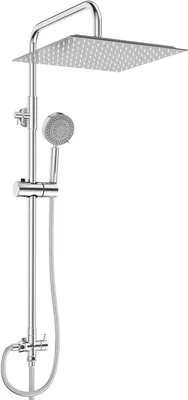 Produktbild von Edelstahl Regendusche Duschset ohne Armatur, Duschsystem mit eckige Kopfbrause 30x30cm & Handbrause (5 Strahlarten) wassersparendes Duschgarnitur Überkopfbrause set, Chrom
