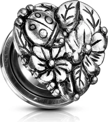 Produktbild von Flesh Tunnel Plug Edelstahl Herz Blume Blüte Maikäfer Ohr Piercing Ohrstecker Screw Fit silber 10 mm