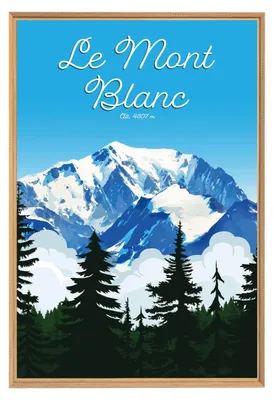 Image de Tableau mural encadré illustration Mont Blanc 65x97 cm, Tableau mural moderne pour décoration intérieure