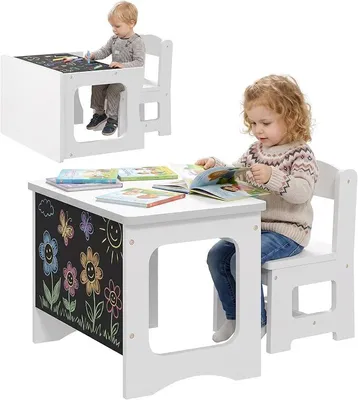 Imagen del producto de Silla escritorio infantil reversible con superficie, para niños de 3 a 6 años, color blanco